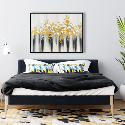 Toile grise industrielle abstraite | Décor à petites taches dorées