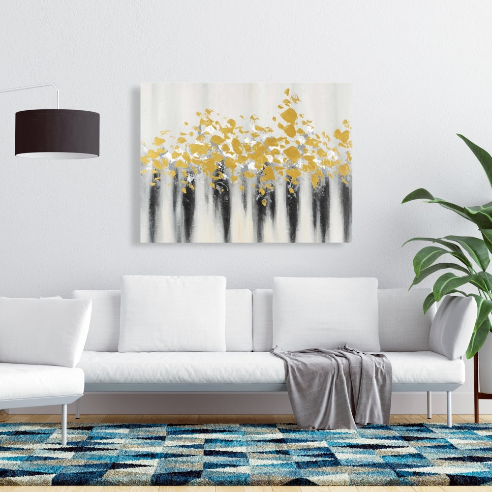 Abstract Gray Bedroom Canvas - Small Golden Spots Decor