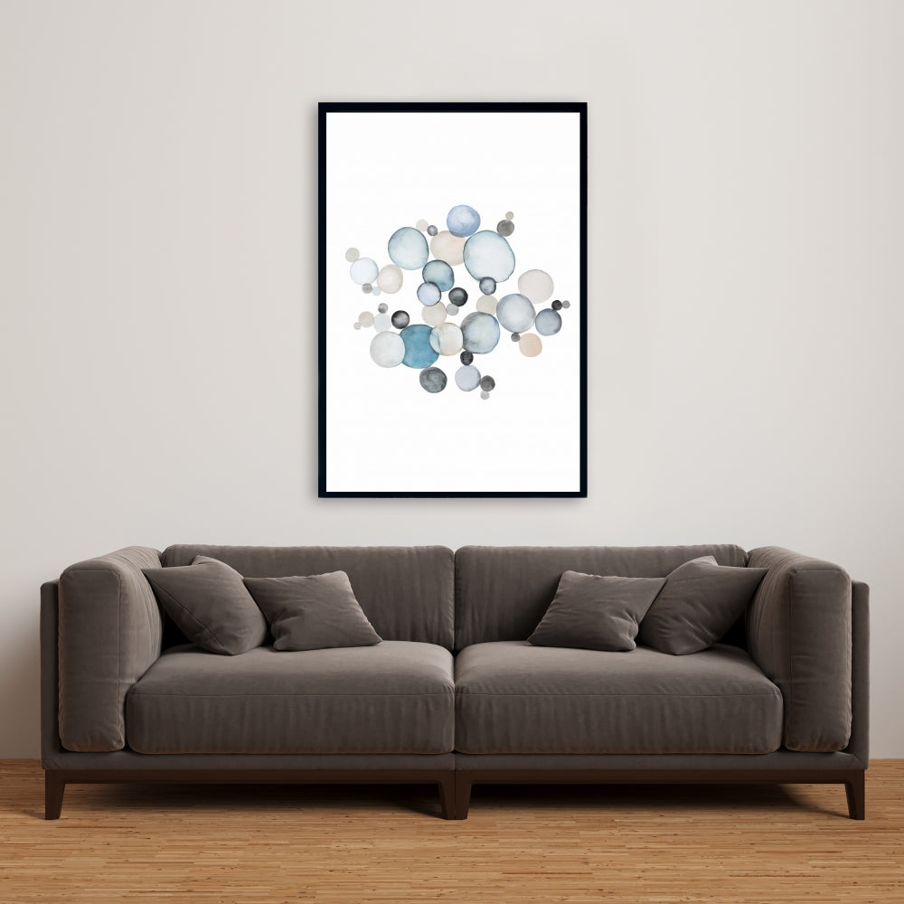Round Pebbles Blue Abstract Canvas | Framed Home Decor