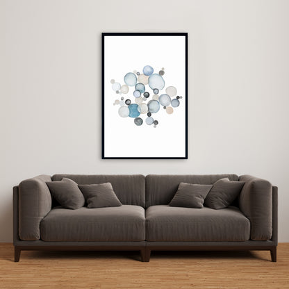 Round Pebbles Blue Abstract Canvas | Framed Home Decor
