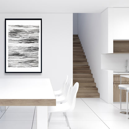 Toile abstraite « Gray Grooves » | Décoration murale encadrée blanche