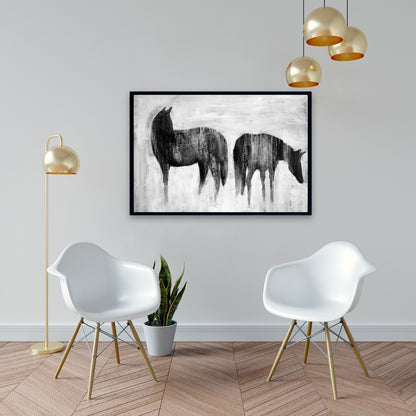 Horses Silhouettes in the Mist | Abstract Horse Canvas Decor
