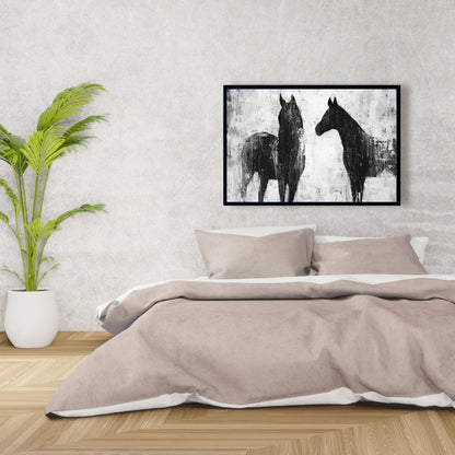 Black & White Horses Framed Canvas | Home Decor Wall Art