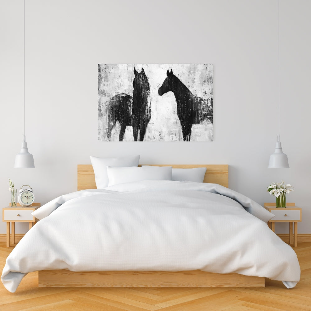 Black & White Horses Canvas - Farm Animal Home Decor Art