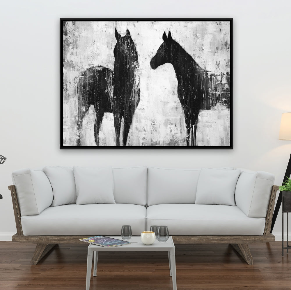 Black & White Horses Framed Canvas | Home Decor Wall Art