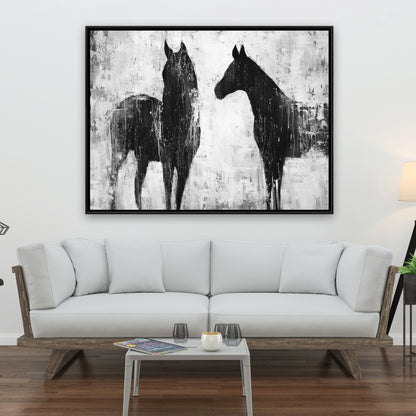 Black & White Horses Framed Canvas | Home Decor Wall Art