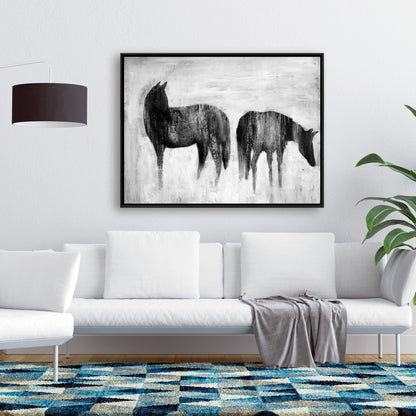 Horses Silhouettes in the Mist | Abstract Horse Canvas Decor