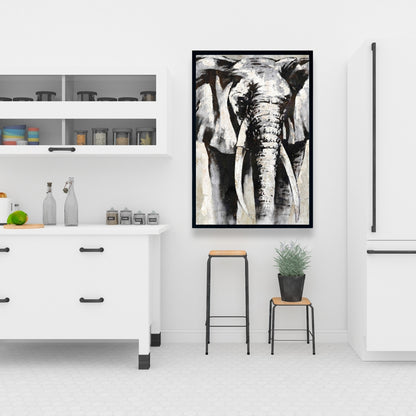 Grayscale Elephant | Black Bedroom Framed Canvas Wall Art