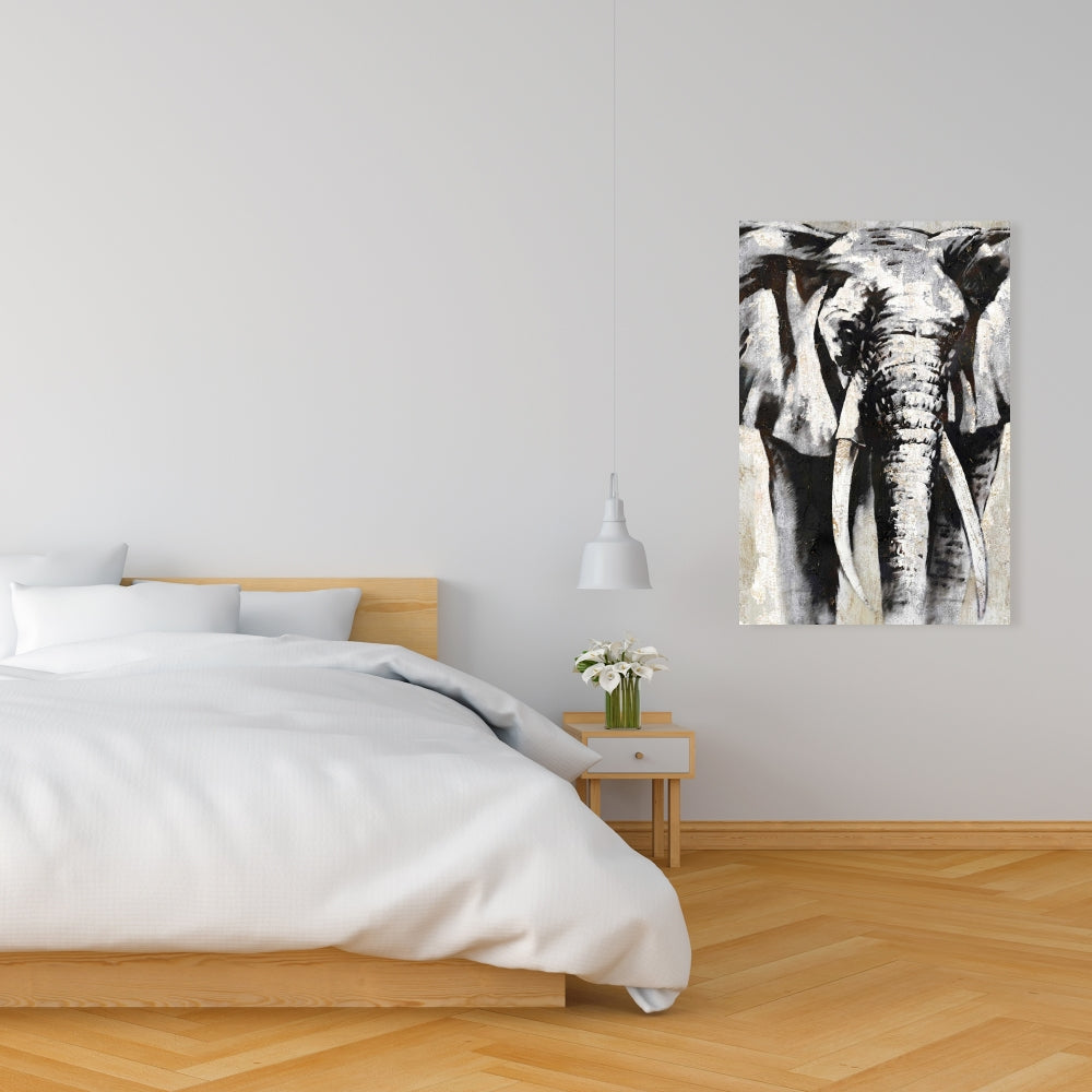 Toile Éléphant en nuances de gris | Décoration de chambre noire avec animaux
