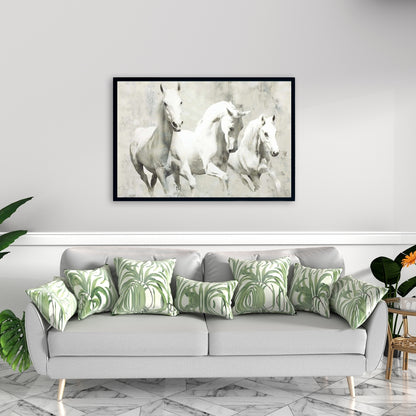 Three White Horses Running Canvas | Western Farm Decor