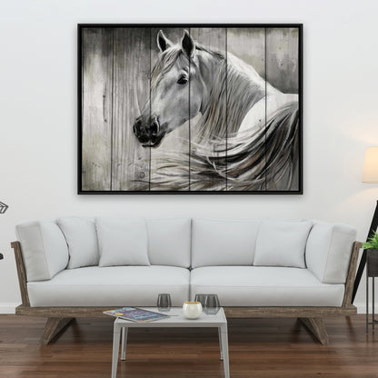 Toile encadrée rustique représentant un cheval - Décoration de chambre avec art animalier