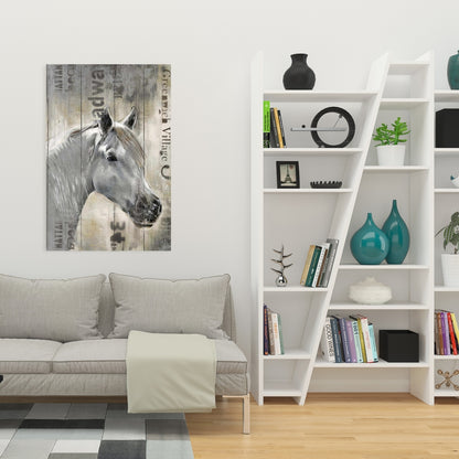 Toile rustique représentant un cheval blanc – Décoration de chambre à coucher avec animaux de la ferme