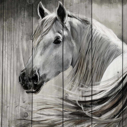 Toile encadrée rustique représentant un cheval - Décoration de chambre avec art animalier