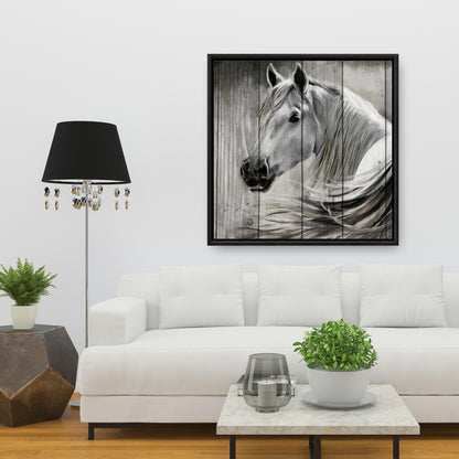 Toile encadrée rustique représentant un cheval - Décoration de chambre avec art animalier