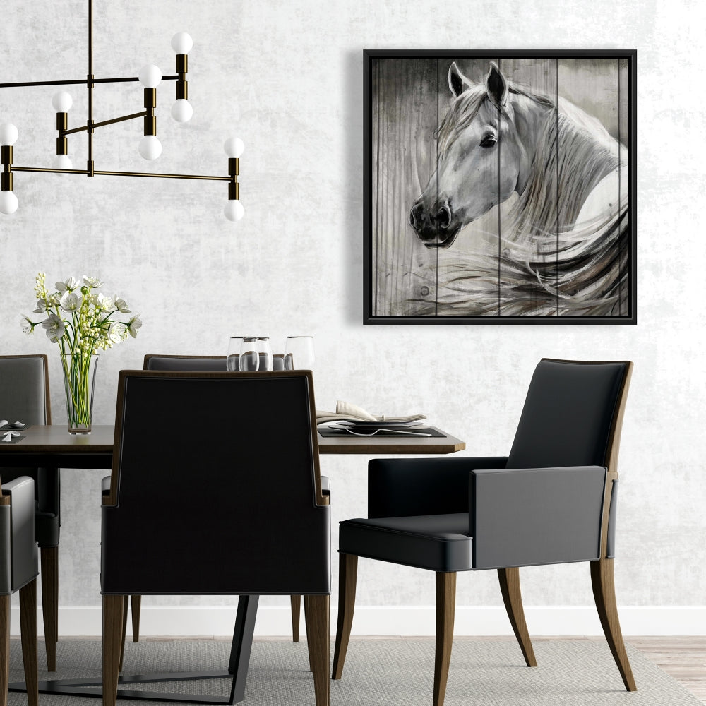 Toile encadrée rustique représentant un cheval - Décoration de chambre avec art animalier