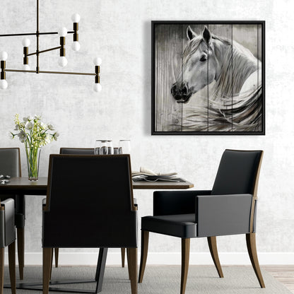 Toile encadrée rustique représentant un cheval - Décoration de chambre avec art animalier