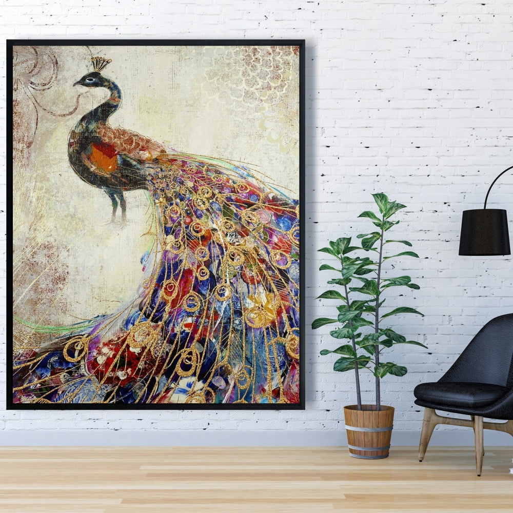 Majestic Peacock Canvas | Contemporary Bedroom Wall Art Decor