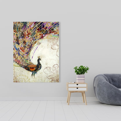 Peacock with Gold Feathers Canvas - Orange Animal Decor