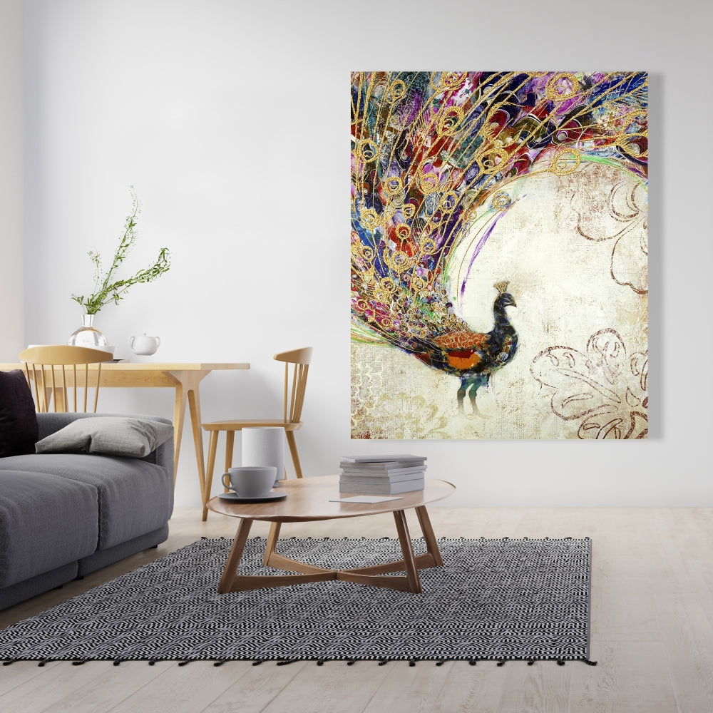 Peacock with Gold Feathers Canvas - Orange Animal Decor
