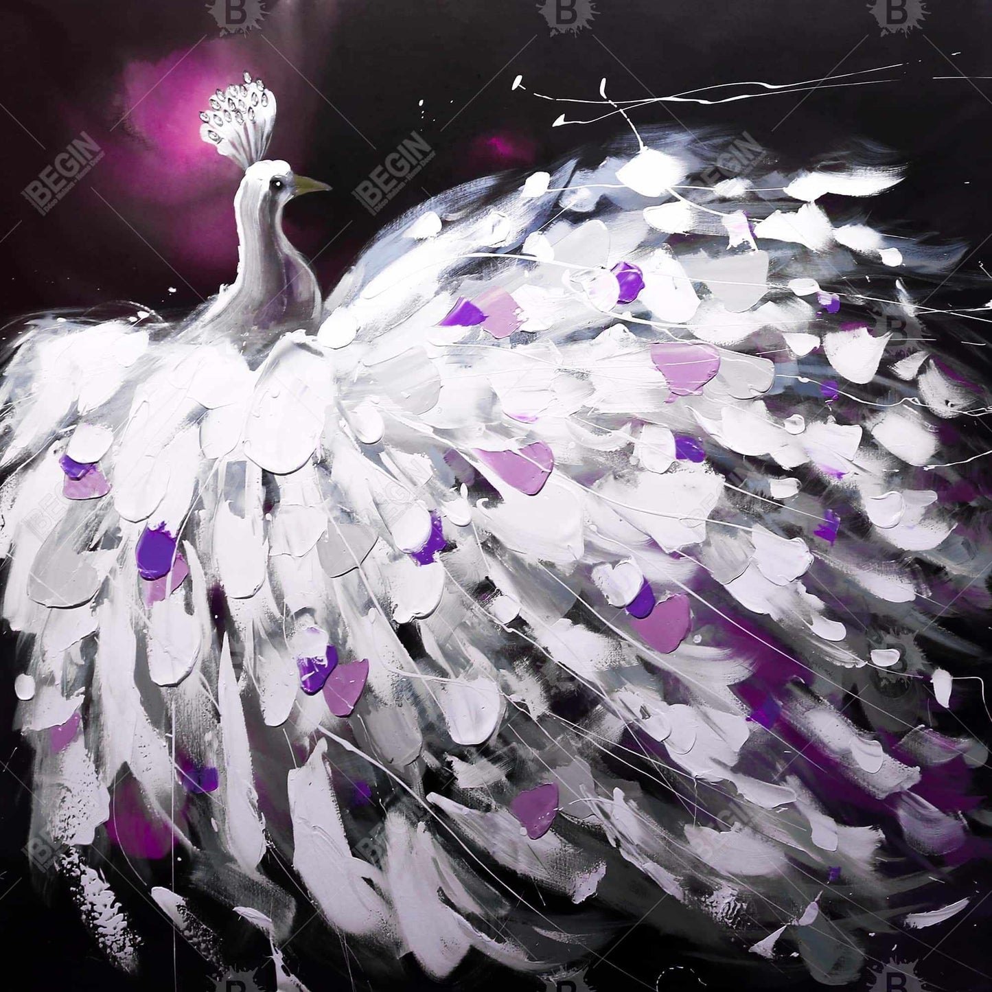 Purple Peacock Canvas - Contemporary Bedroom Animal Decor