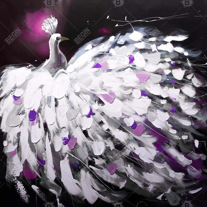 Purple Peacock Canvas - Contemporary Bedroom Animal Decor