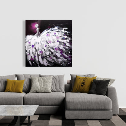 Purple Peacock Canvas - Contemporary Bedroom Animal Decor