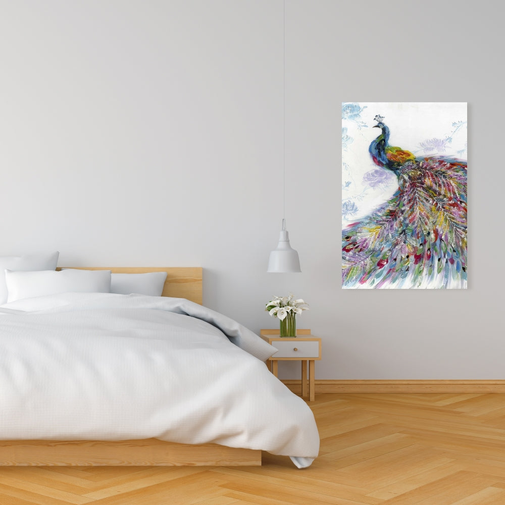 Majestic Peacock Canvas - Blue Floral Home Decor Artwork