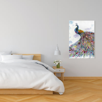 Majestic Peacock Canvas - Blue Floral Home Decor Artwork