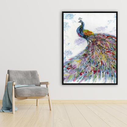 Majestic Peacock with Flowers Framed Canvas - Home Decor