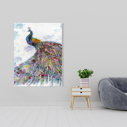 Majestic Peacock Canvas - Blue Floral Home Decor Artwork
