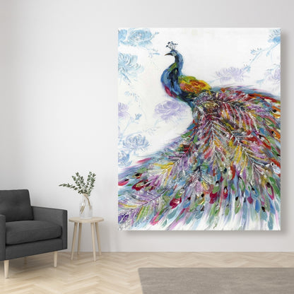 Majestic Peacock Canvas - Blue Floral Home Decor Artwork