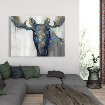 Rustic Blue Moose Canvas | Deer Animals Wall Art Home Decor
