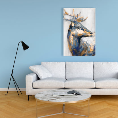 Golden Deer Blue Canvas - Elegant Home Decor Wall Art