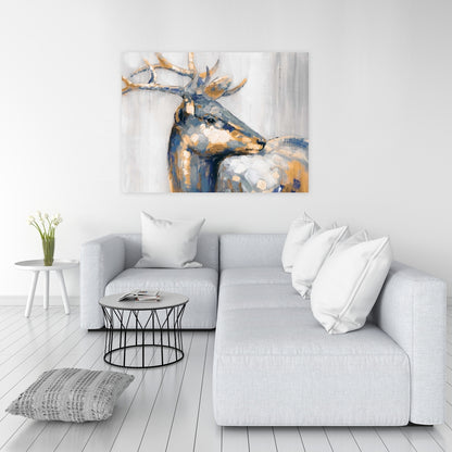 Golden Deer Blue Canvas - Elegant Home Decor Wall Art