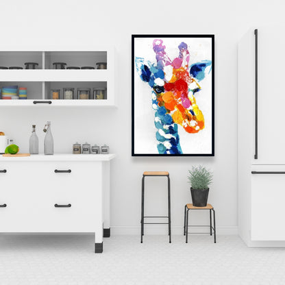 Color Spotted Giraffe Canvas - Bedroom Wildlife Decor - Blue