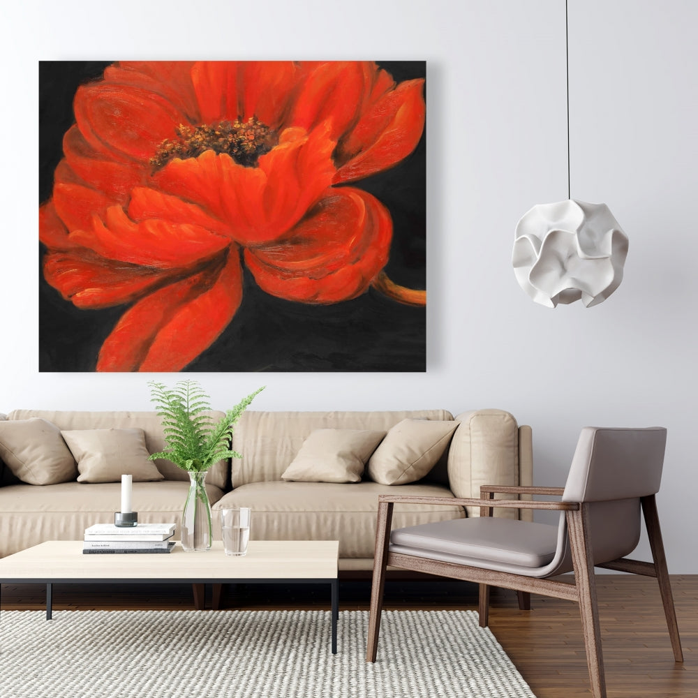 Black Floral Canvas | Red Petal Flower Botanical Home Decor