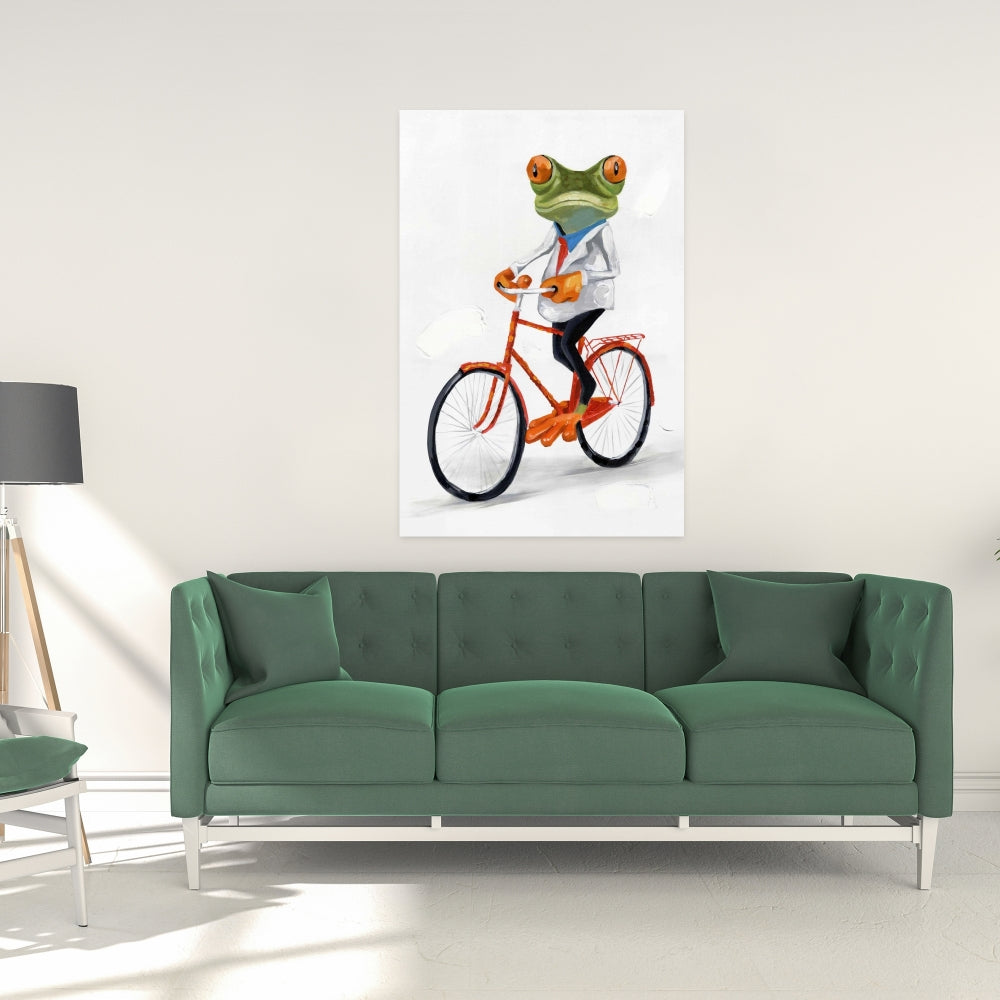 Toile encadrée « Grenouille amusante à vélo » | Décoration d'intérieur