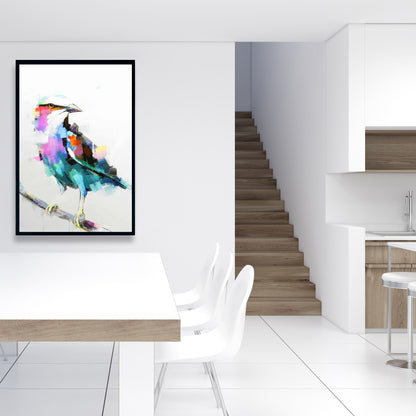 Pink Bird Framed Canvas - Colorful Abstract Art for Home Decor