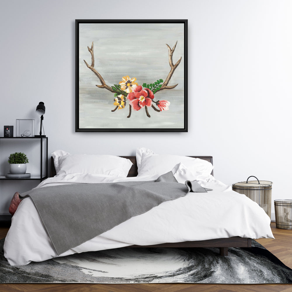 Bohemian Brown Deer Horns Canvas | Animal Home Decor Art