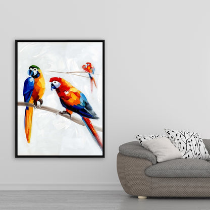 Parrots on a Branch Canvas - Contemporary Framed Home Decor