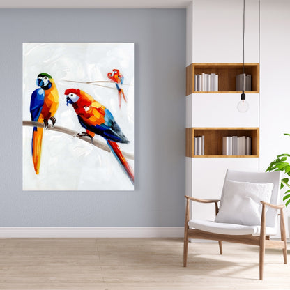 Parrots on a Branch Canvas | Contemporary Bird Art Decor