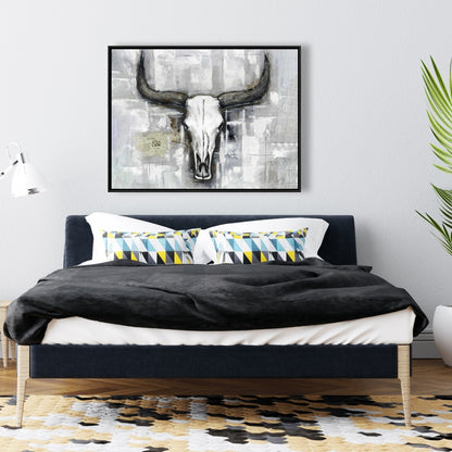 White Rustic Deer Canvas - Bull Skull Industrial Home Decor