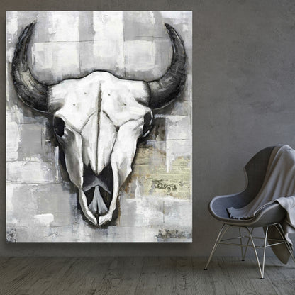 Toile Crâne de taureau blanc – Décoration de chambre de style industriel