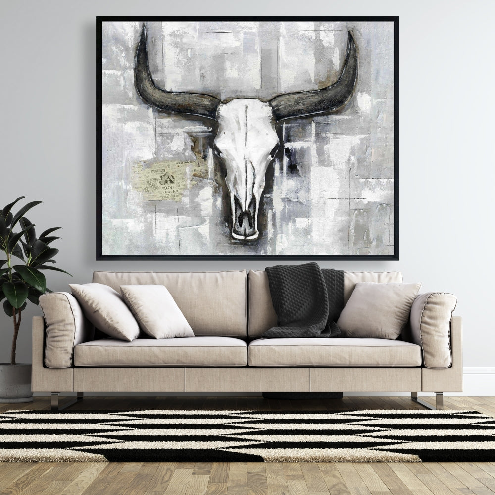 White Rustic Deer Canvas - Bull Skull Industrial Home Decor
