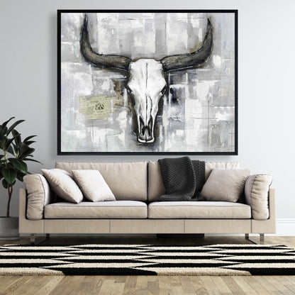 White Rustic Deer Canvas - Bull Skull Industrial Home Decor