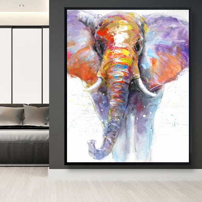 Éléphant marchant coloré | Toile encadrée violette pour chambre