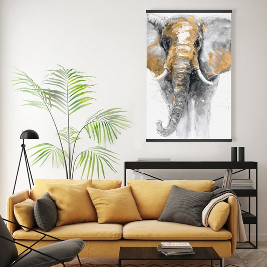 Golden Elephant Gray Magnetic Canvas - Contemporary Home Decor