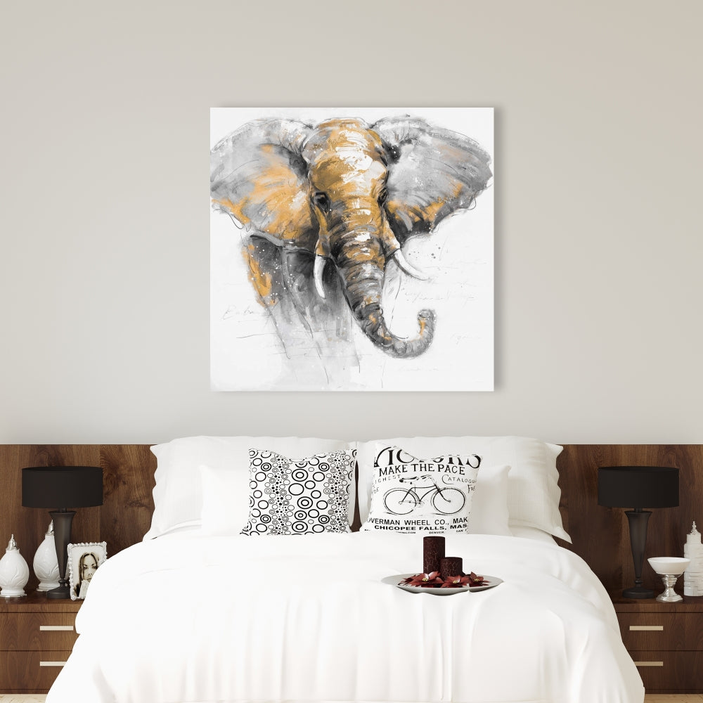 Magnifique toile représentant un éléphant doré – Décoration animalière pour le salon