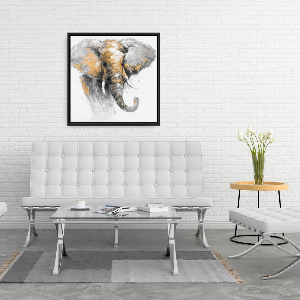 Toile encadrée grise – Magnifique éléphant doré pour la décoration intérieure