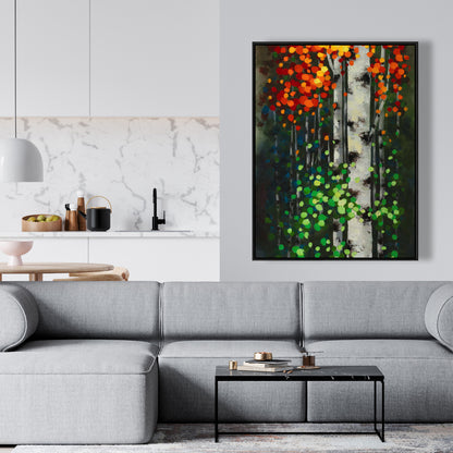 Birch Two-Tone Leaves | Green Framed Canvas for Home Decor